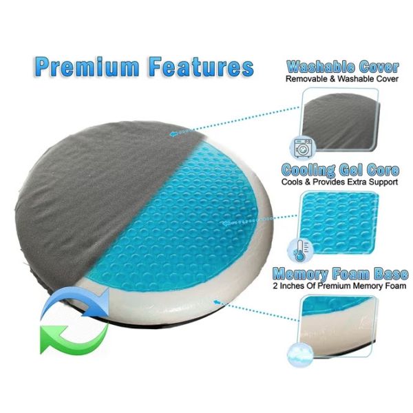 360 Swivel Rotating Seat Cushion - Gel Infused Memory Foam, 360 Degree  Rotation Car Seat Cushion, Washable, Portable, Ideal for Elderly and  Disabled - Car, Office, and Home - Non-Slip Bottom 